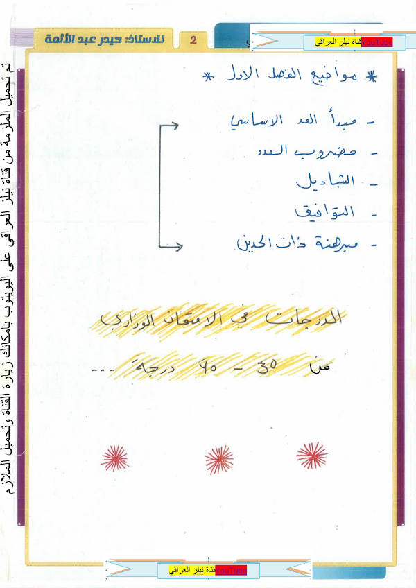 غلاف ملزمة الرياضيات حيدر عبد الائمة السادس ادبي 2026 - 2027